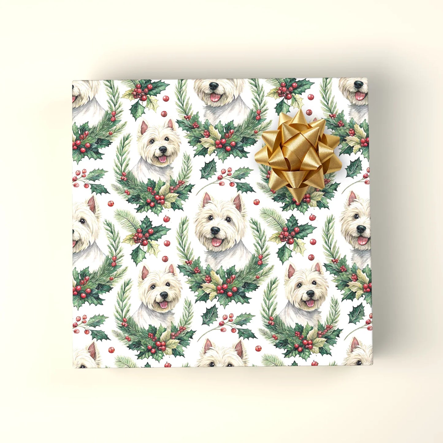 Westie Portrait Wreath Wrapping Paper — wrapped gift presentation