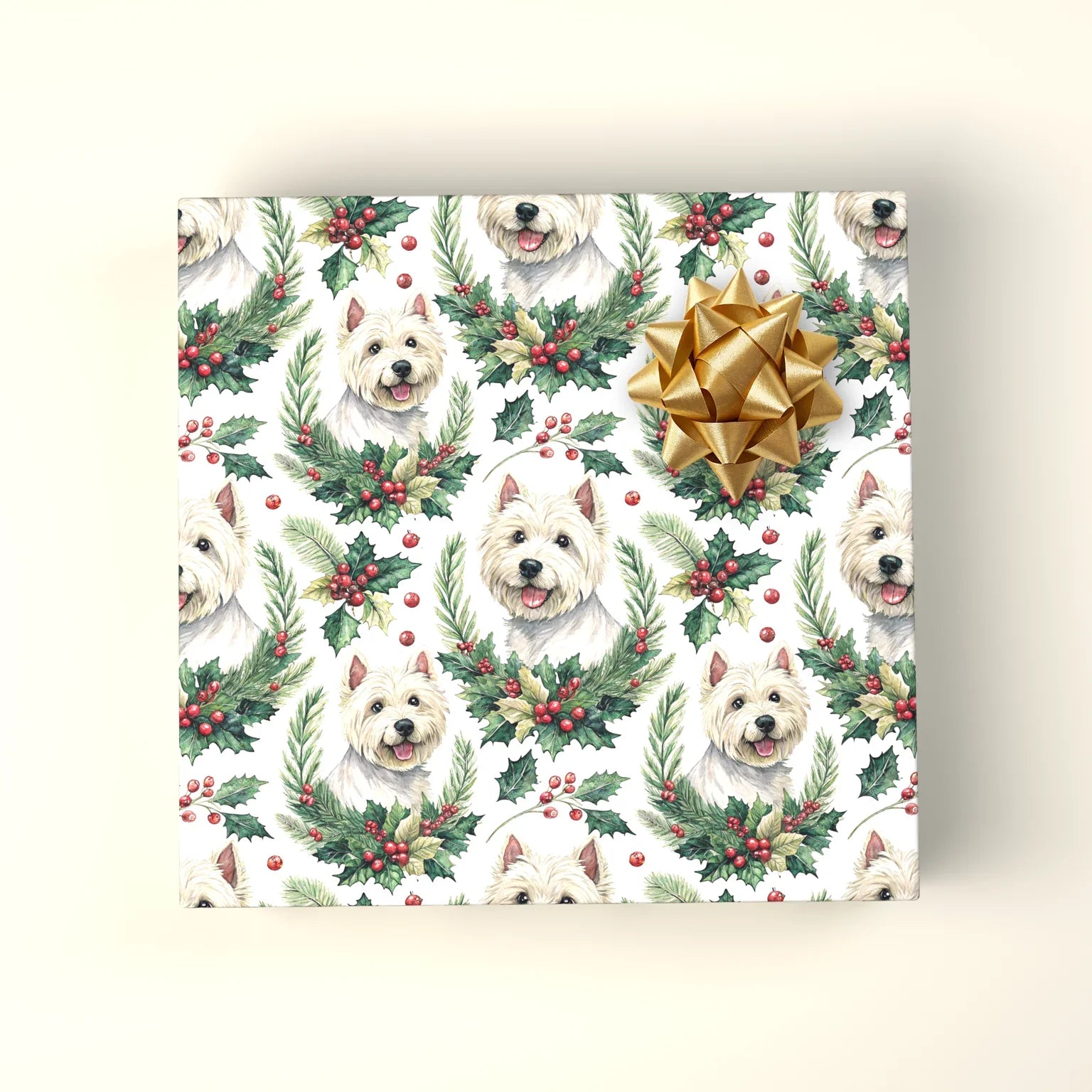 Westie Portrait Wreath Wrapping Paper — wrapped gift presentation
