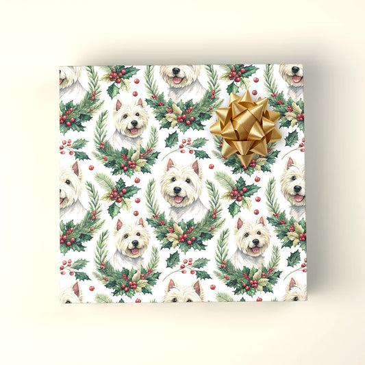 Westie Portrait Wreath Wrapping Paper — wrapped gift presentation