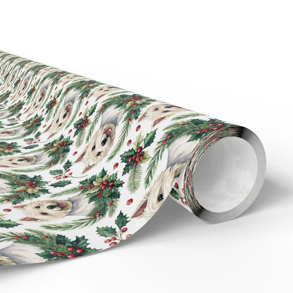Westie Portrait Wreath Wrapping Paper — paper roll
