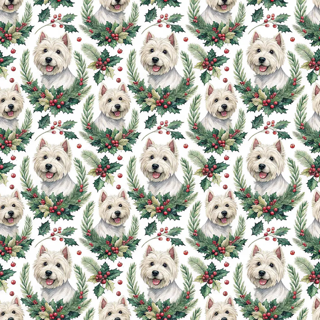 Westie Portrait Wreath Wrapping Paper — repeating pattern tile