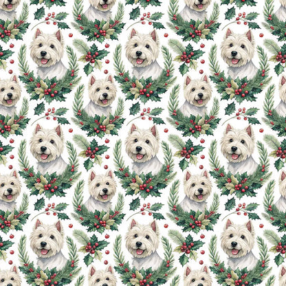Westie Portrait Wreath Wrapping Paper — repeating pattern tile