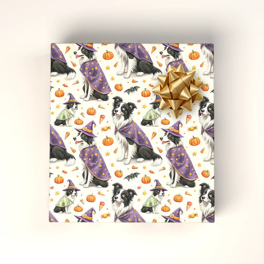Witch Better Have My Treats: Border Collie Halloween Wrapping Paper — wrapped gift presentation