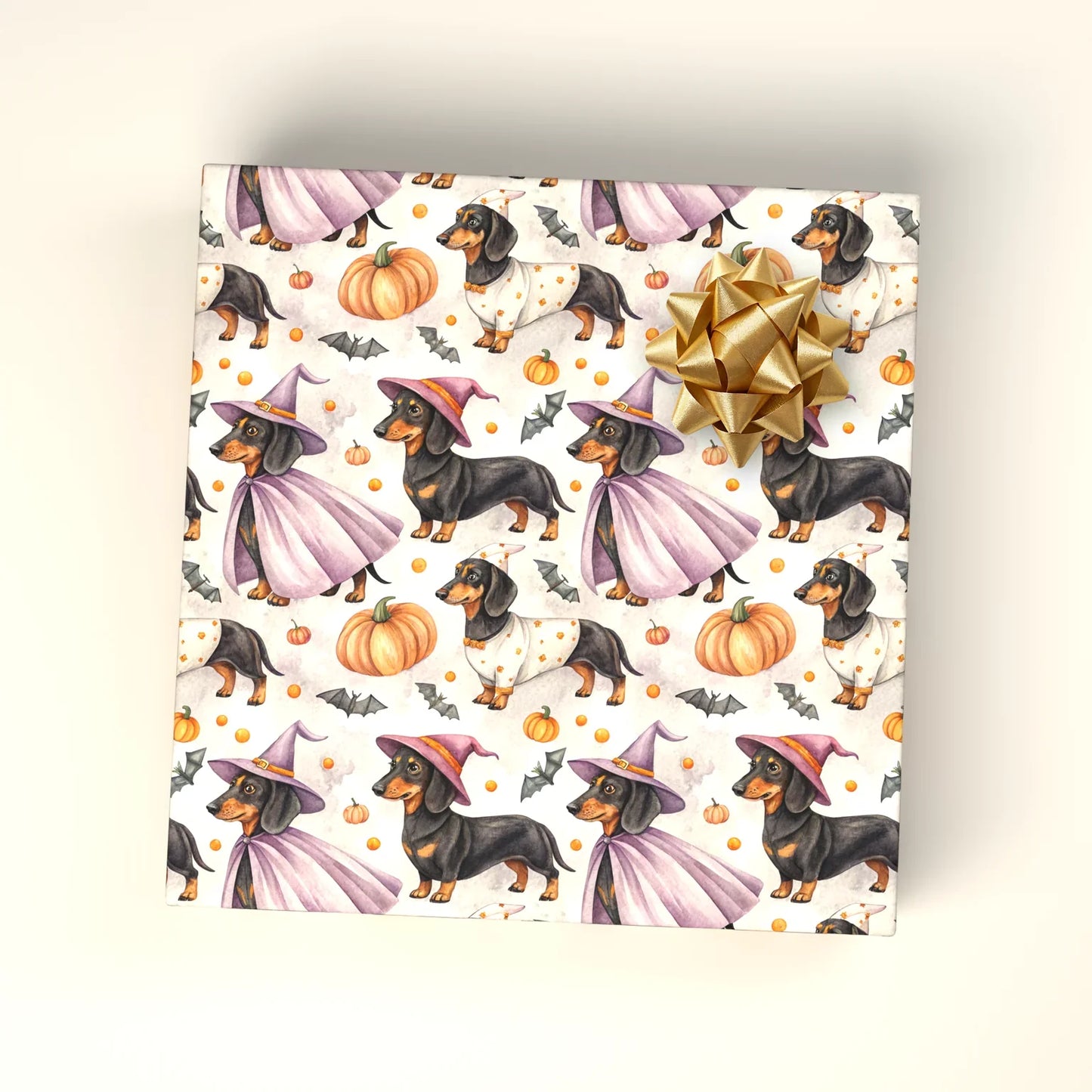 Witch Dachshund Halloween Wrapping Paper — wrapped gift presentation