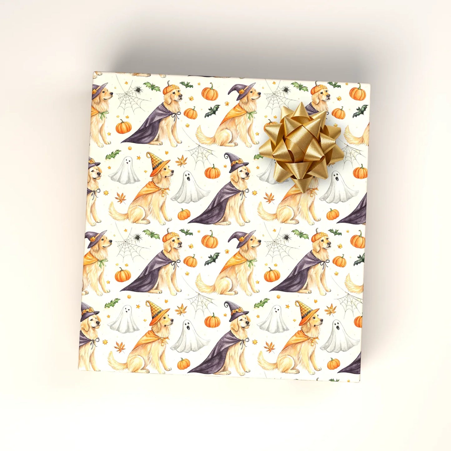 Witch Golden Retriever Halloween Wrapping Paper — wrapped gift presentation