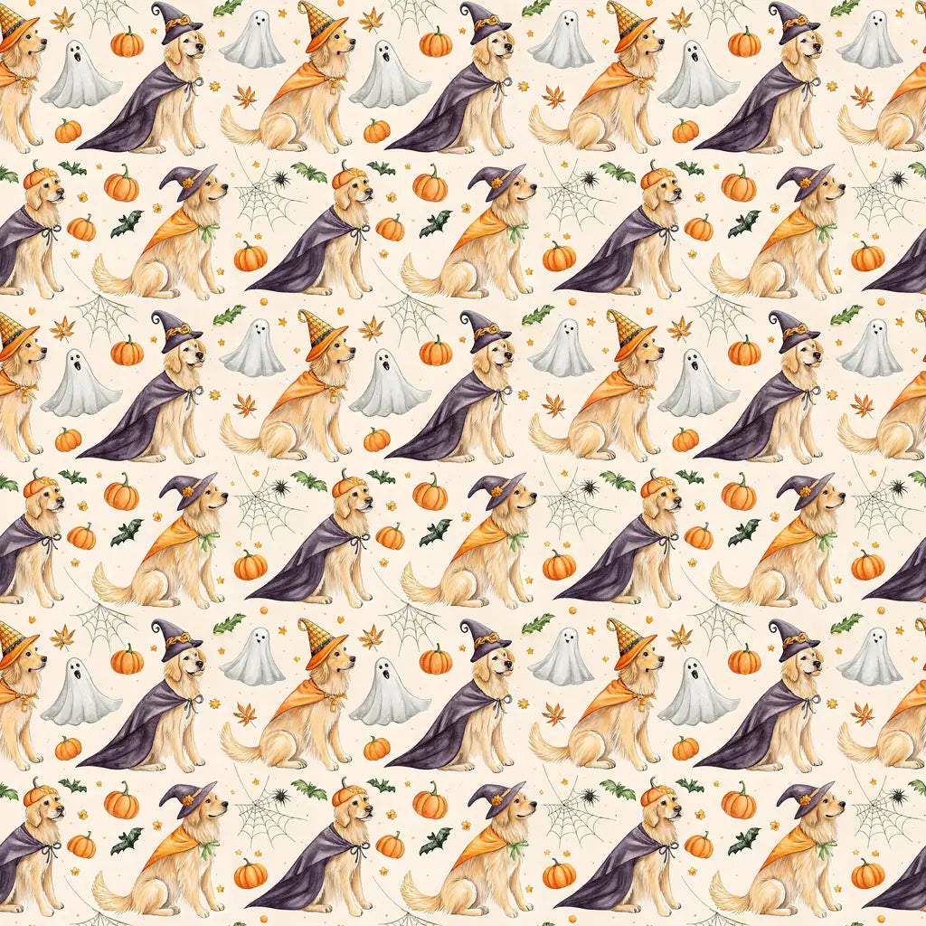 Witch Golden Retriever Halloween Wrapping Paper — repeating pattern tile