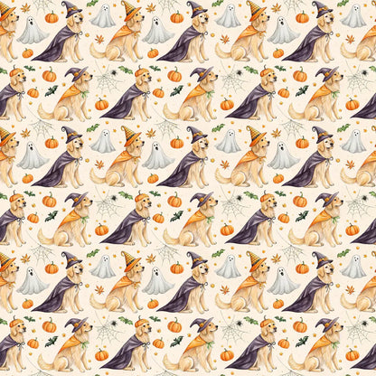 Witch Golden Retriever Halloween Wrapping Paper — repeating pattern tile