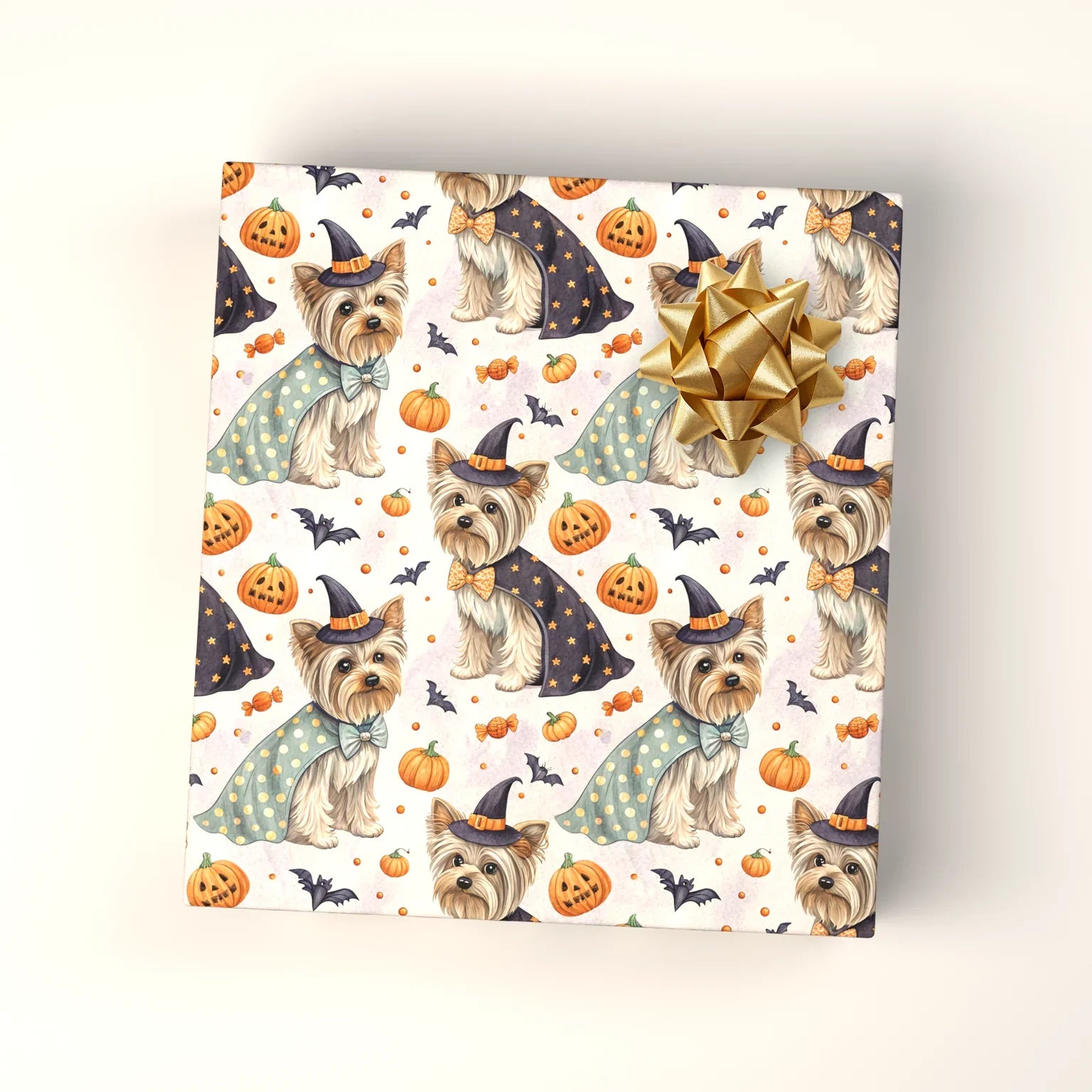 Witch Please: Yorkshire Terrier Halloween Wrapping Paper — wrapped gift presentation