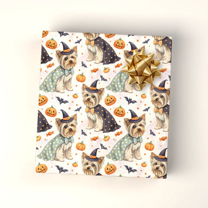 Witch Please: Yorkshire Terrier Halloween Wrapping Paper — wrapped gift presentation