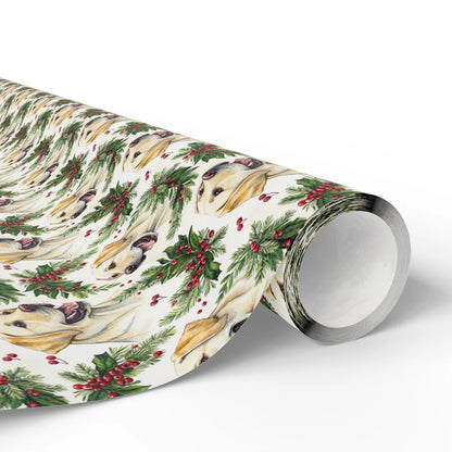 Yellow Lab Christmas Wrapping Paper with Holiday Wreaths — paper roll