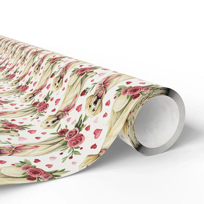 Yellow Lab Valentine Wrapping Paper with Roses and Hearts — paper roll
