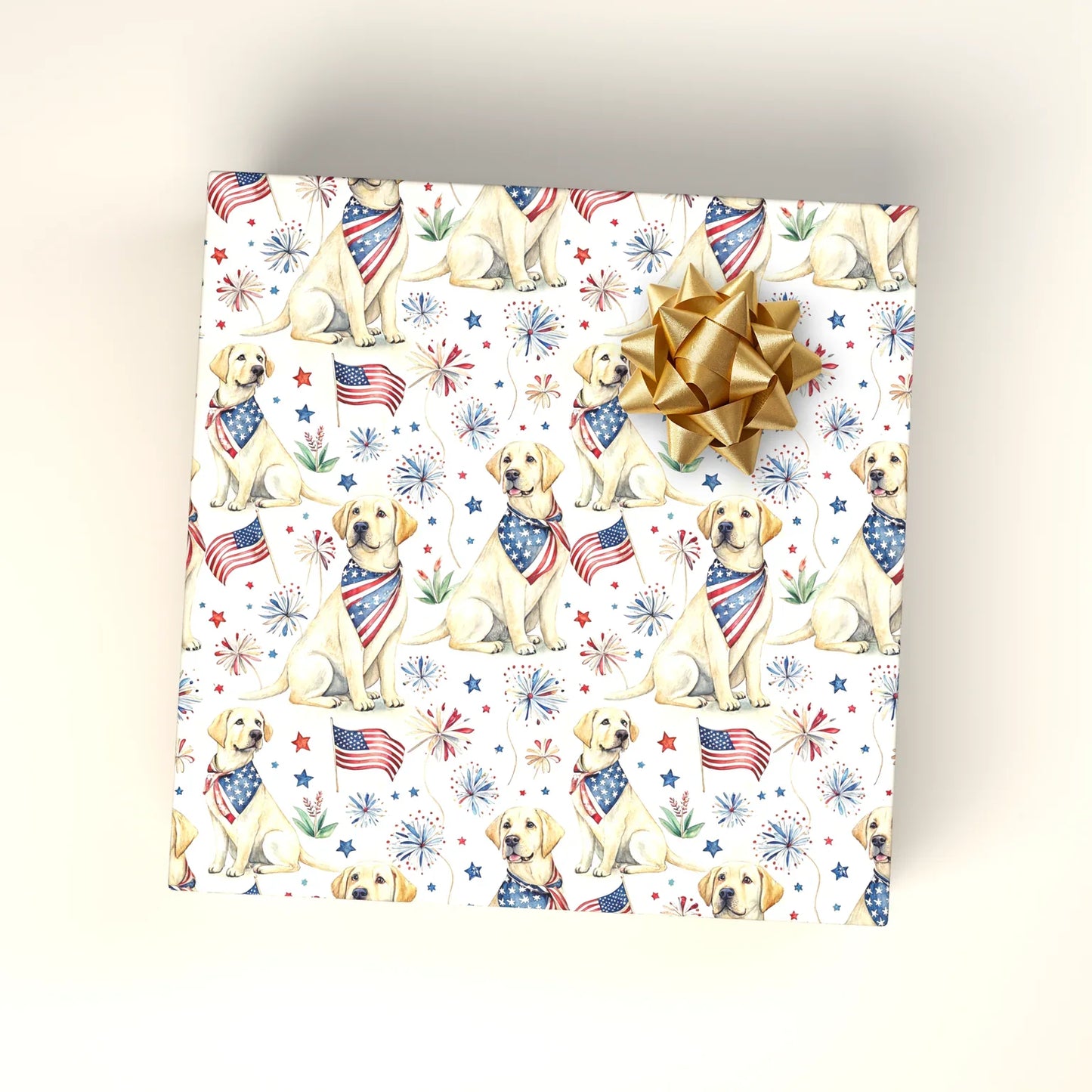 Yellow Labrador Retriever Americana Wrapping Paper — wrapped gift presentation
