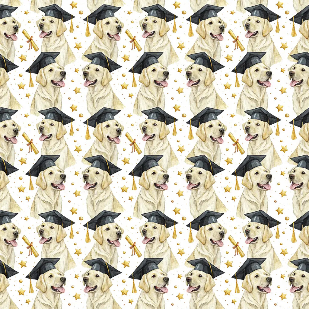 Yellow Labrador Retriever Graduation Wrapping Paper — repeating pattern tile