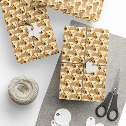 Yellow Labrador Retriever Portrait Wrapping Paper — styled gift wrapping with scissors and twine