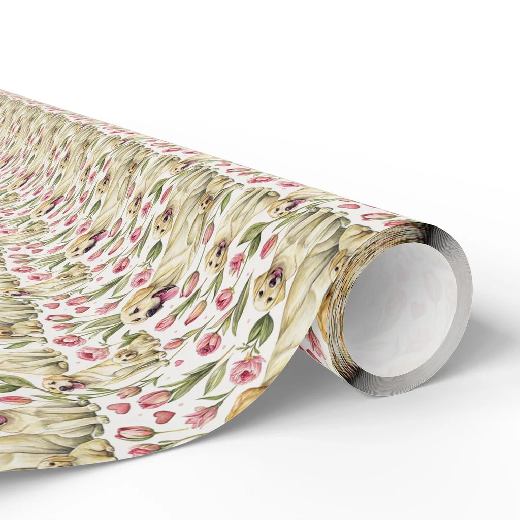 Yellow Labrador & Spring Tulips Wrapping Paper — paper roll