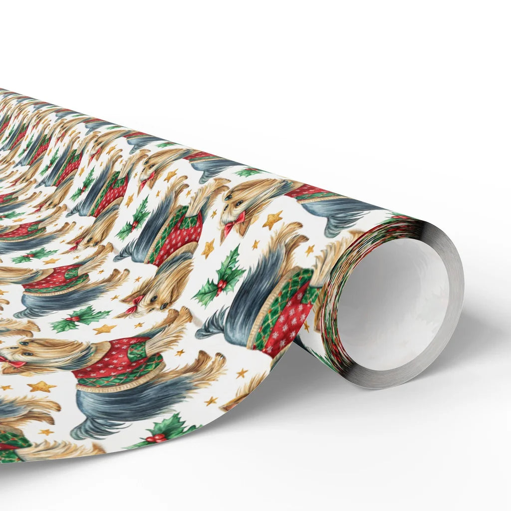 Yorkie Christmas Wrapping Paper: Festive Yorkshire Terriers — paper roll