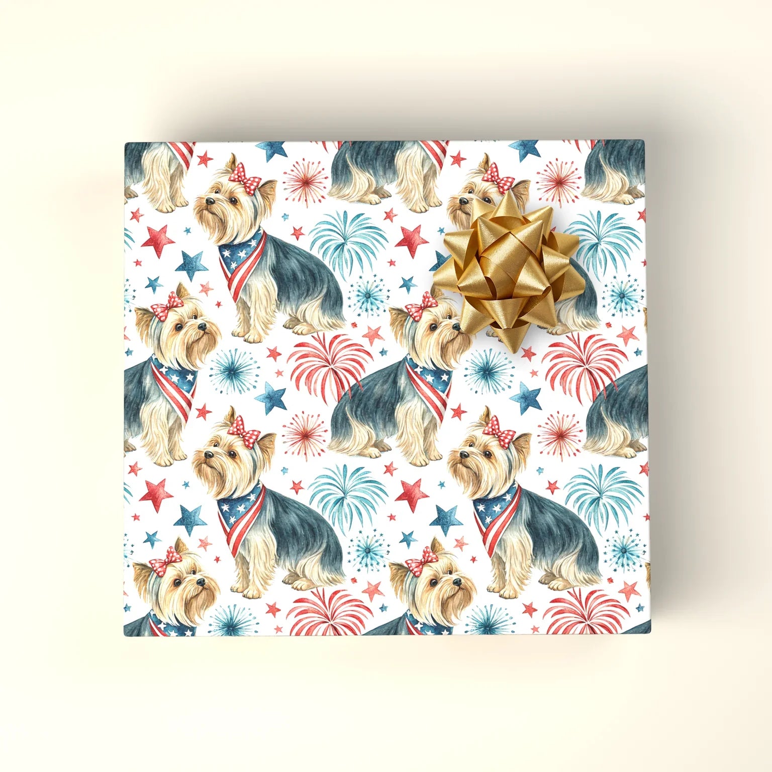 Yorkshire Terrier Americana Wrapping Paper — wrapped gift presentation