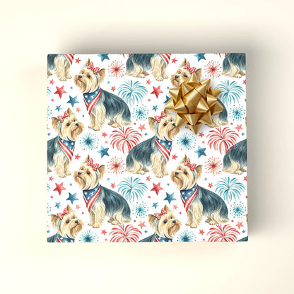 Yorkshire Terrier Americana Wrapping Paper — wrapped gift presentation