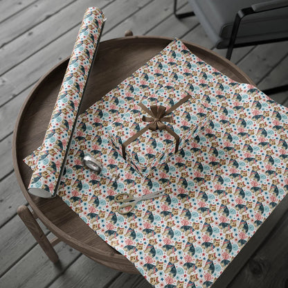 Yorkshire Terrier Americana Wrapping Paper — gift wrapping presented on a wooden table