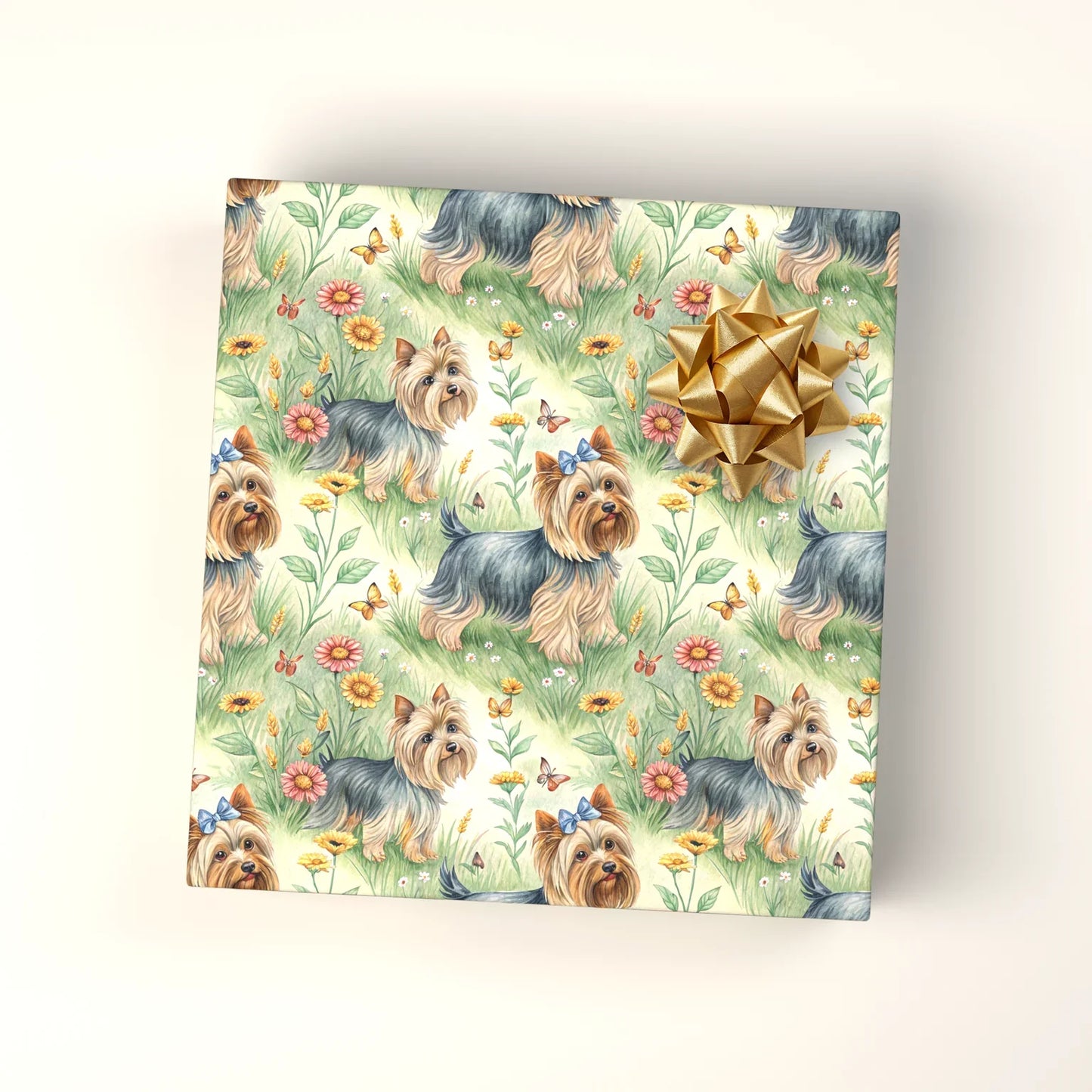Yorkshire Terrier Garden Wrapping Paper — wrapped gift presentation