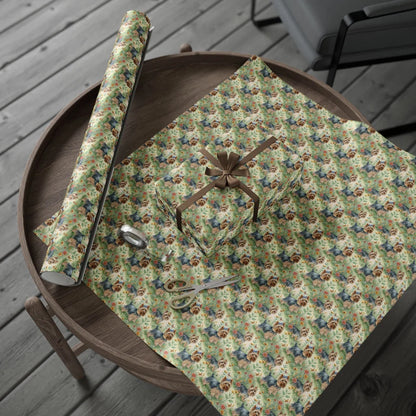 Yorkshire Terrier Garden Wrapping Paper — gift wrapping presented on a wooden table