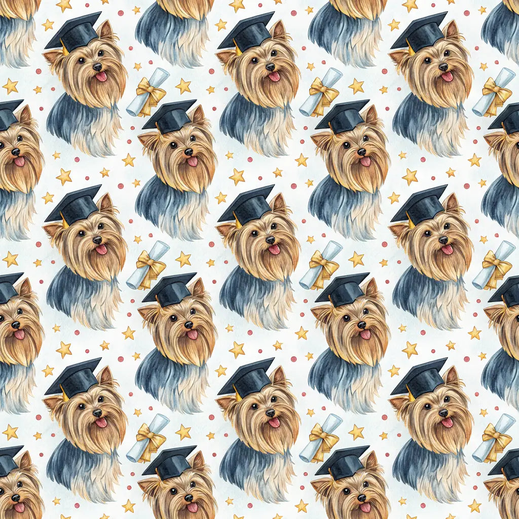 Yorkshire Terrier Graduation Wrapping Paper — repeating pattern tile