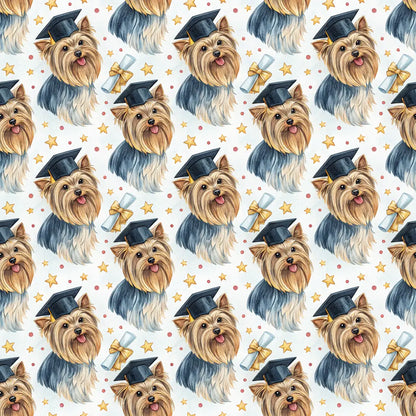 Yorkshire Terrier Graduation Wrapping Paper — repeating pattern tile