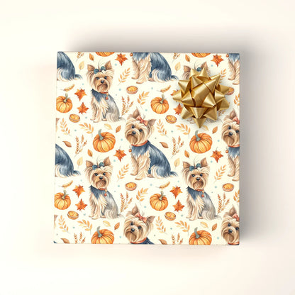 Yorkshire Terrier Thanksgiving Wrapping Paper — wrapped gift presentation